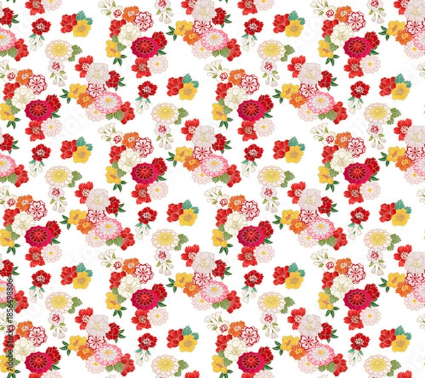 Obraz 花友禅パターン紅色背景透過