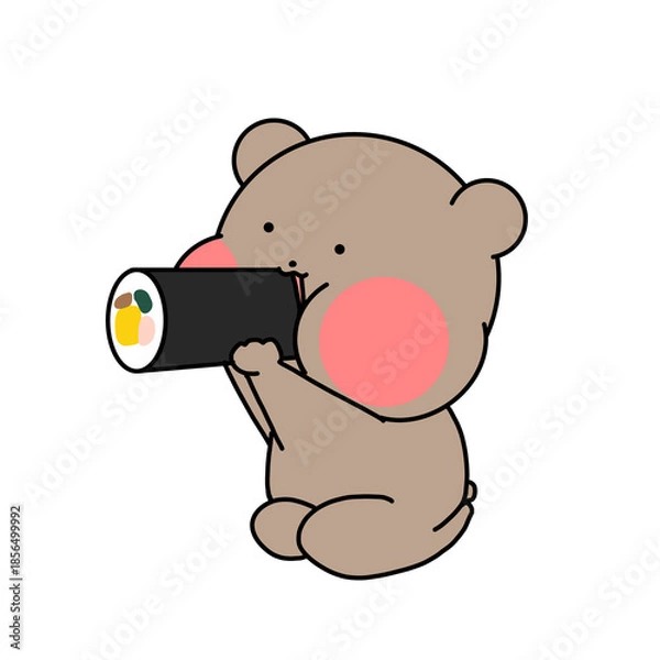 Obraz 節分で恵方巻きを食べているくまのイラスト