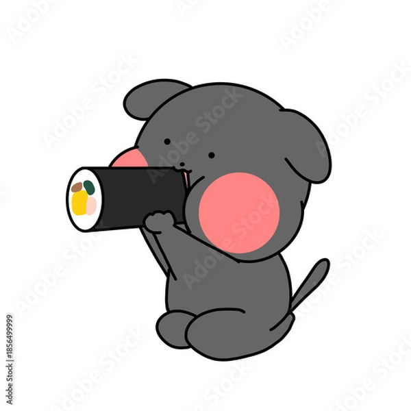 Obraz 節分で恵方巻きを食べている犬のイラスト