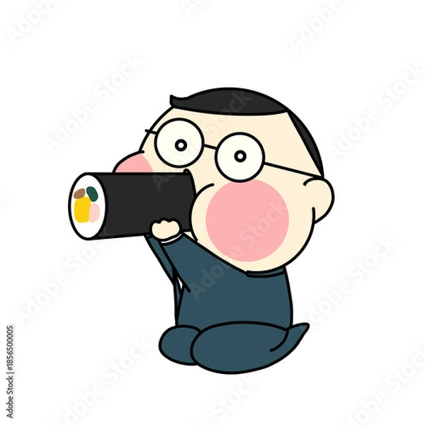 Obraz 節分で恵方巻きを食べているお父さんのイラスト