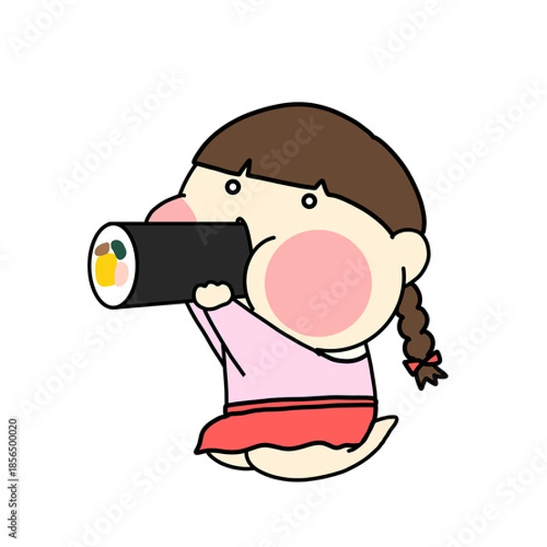 Obraz 節分で恵方巻きを食べている女の子のイラスト