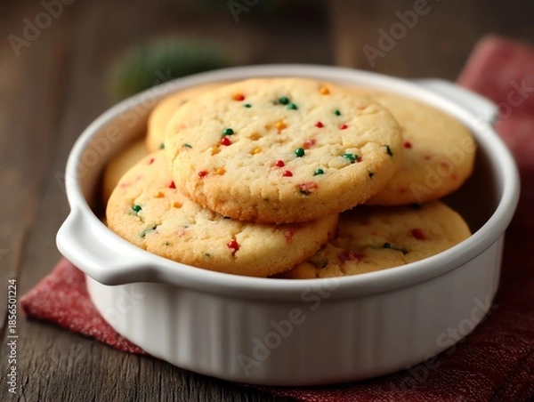 Obraz Holiday shortbread cookies stacked in a tin