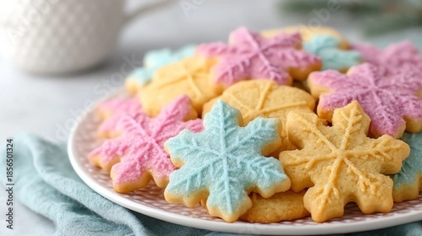Obraz Snowflake-shaped sugar cookies on festive platter