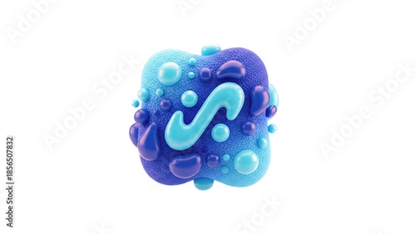 Obraz 3D Abstract 3D object with blue gradient and bubbles on transparent background