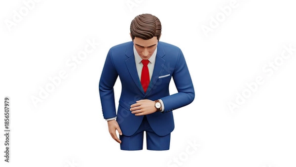 Obraz 3D Businessman checking watch on transparent background
