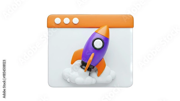 Fototapeta Rocket Launching from Web Page - Startup Concept