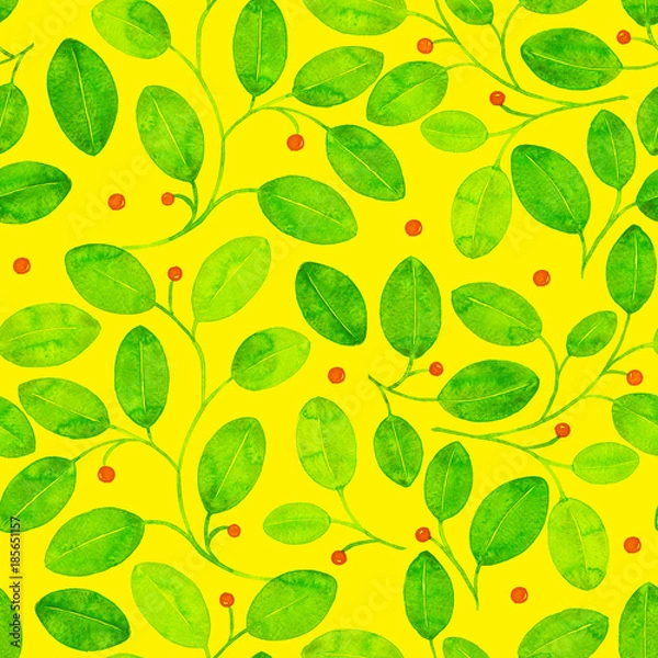 Fototapeta Foliage Seamless Pattern. Yellow Watercolor Abstract Background. Hand Painted classic Art Print. Foliage Repeating Pattern. Cloth Swimwear Design, Wallpaper, Wrapping. 22.