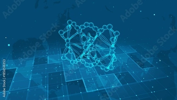 Obraz Futuristic DNA Structure with Digital Network and Global Technology Concept