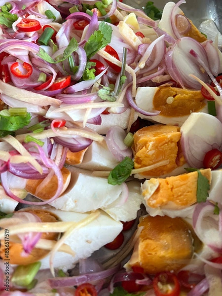 Obraz thai street food. street food with vegetables and egg.