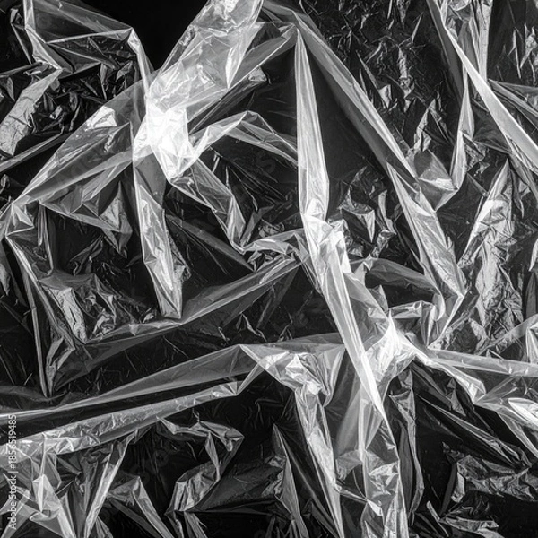 Obraz Wrinkled, translucent plastic sheets overlaying a black background (1)