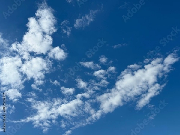 Fototapeta Blue sky with fluffy white clouds
