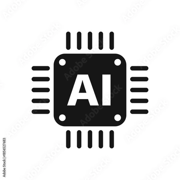 Fototapeta Artificial intelligence cpu icon in flat style. Microchip for AI generation vector illustration on isolated background. Prompt algorithm sign business concept.