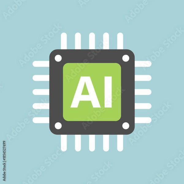 Fototapeta Artificial intelligence cpu icon in flat style. Microchip for AI generation vector illustration on isolated background. Prompt algorithm sign business concept.