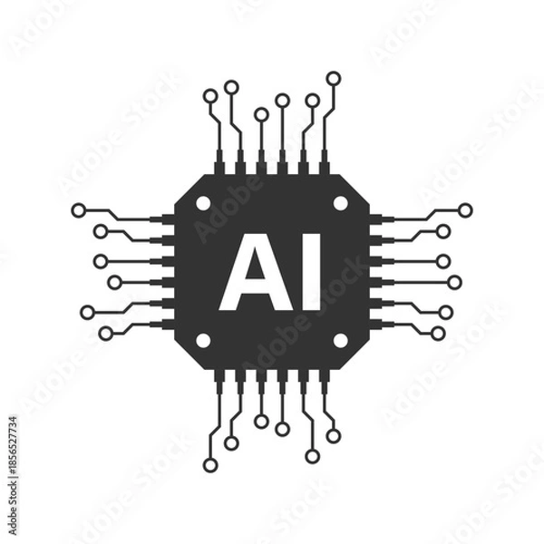 Fototapeta Artificial intelligence cpu icon in flat style. Microchip for AI generation vector illustration on isolated background. Prompt algorithm sign business concept.