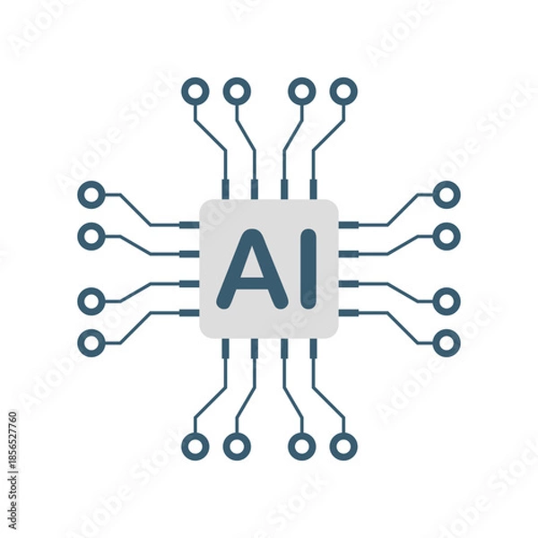 Fototapeta Artificial intelligence cpu icon in flat style. Microchip for AI generation vector illustration on isolated background. Prompt algorithm sign business concept.