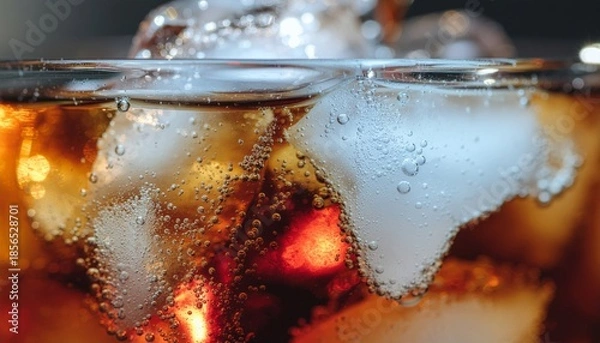 Obraz Refreshing Cola Drink with Ice Cubes Close-up.