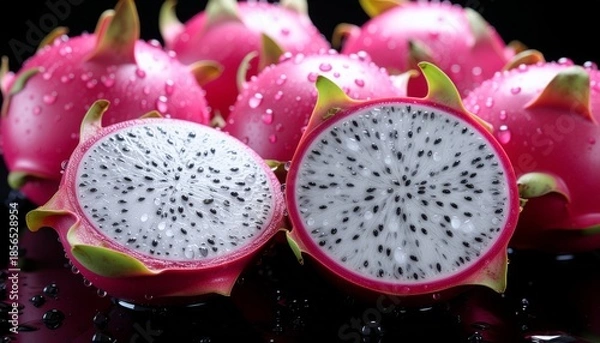 Fototapeta Fresh and Vibrant Dragon Fruit Displayed in a Group.