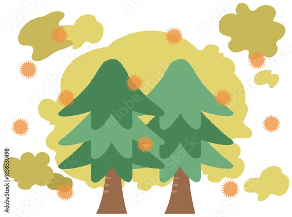 Obraz 花粉が飛散するスギ花粉のイメージイラスト