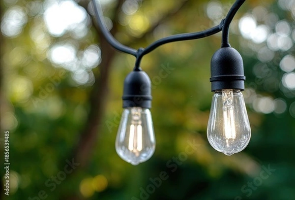 Obraz Outdoor string lights illuminated with bokeh background