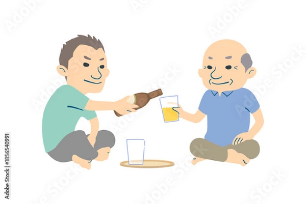 Obraz 夏にビールを楽しむ男性（中年、高齢者）のイラスト