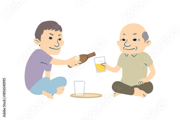 Obraz おじいちゃんにビールを注ぐ孫