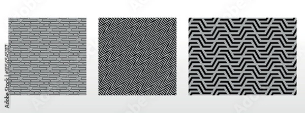 Fototapeta Geometric set of seamless black and gray patterns. Simple vector graphics