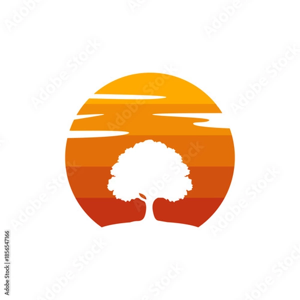 Obraz Tree Silhouette at Sunset Circle Logo
