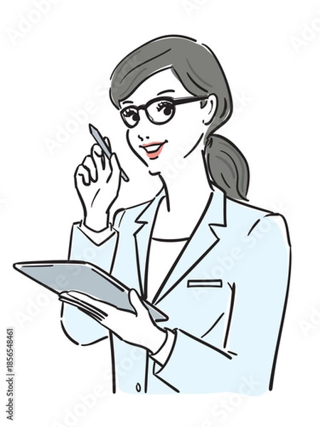 Obraz まとめ髪メガネ白衣姿の女性