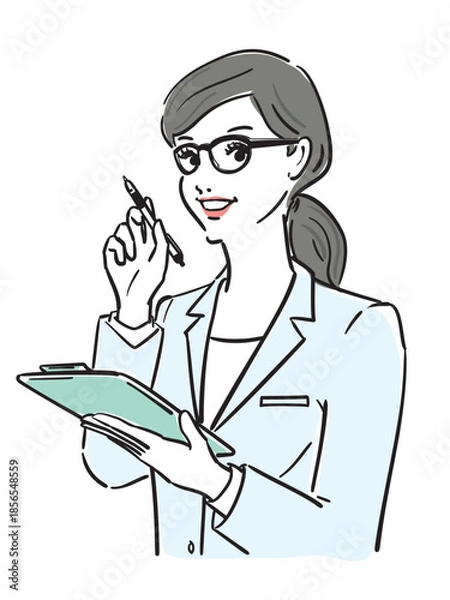 Obraz まとめ髪メガネ白衣姿の女性