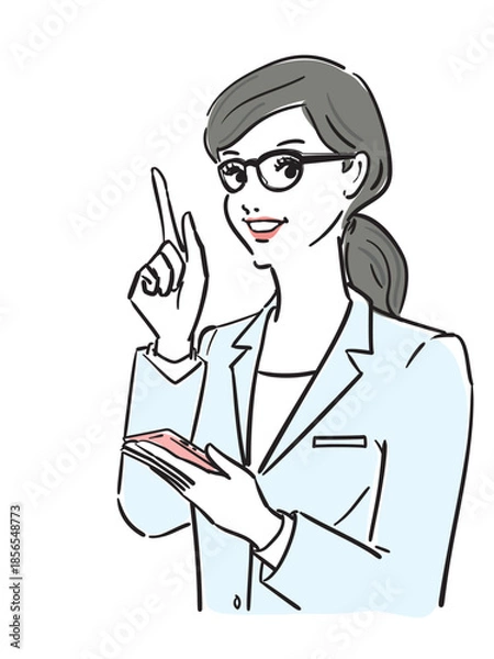 Obraz まとめ髪メガネ白衣姿の女性