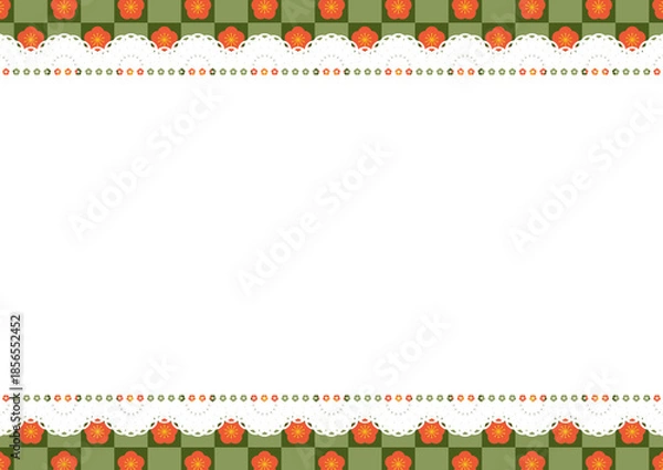 Obraz 横長レース×梅(抹茶)