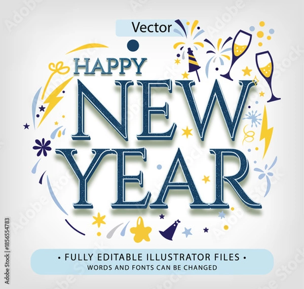 Obraz happy new year text effect editable adobe illustrator vector