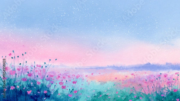 Obraz 夢のような星空とかわいい花の風景