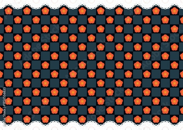 Obraz 上下レース×梅(紺青)