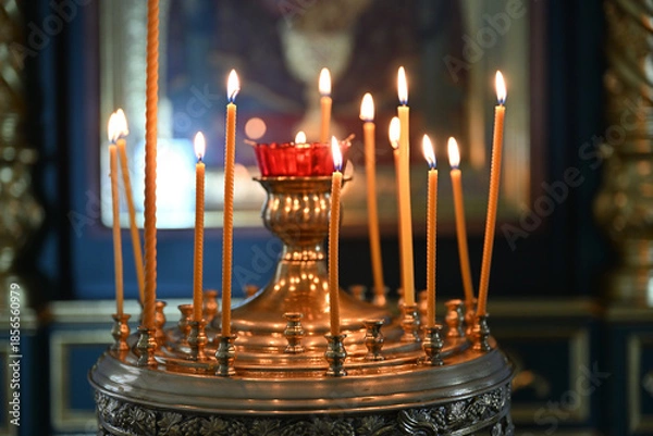 Obraz Close-up burning candles in the Orthodox church