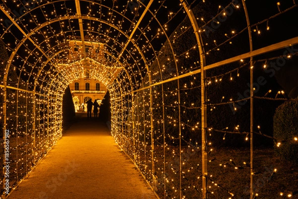 Obraz Romantic light tunnel walkway at Eszterházy Palace during Christmas
