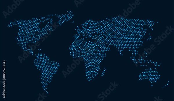 Obraz World map digital dots global technology background. Abstract data visualization network communication earth design.