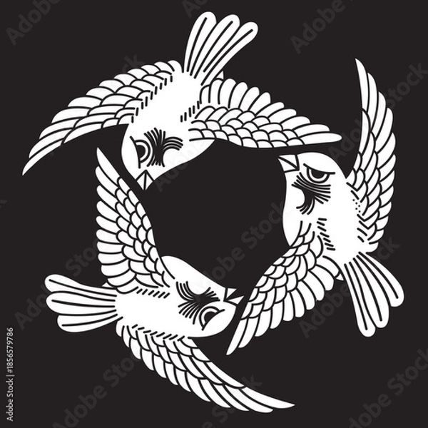 Obraz 日本の伝統的な家紋「雀」のイラストです