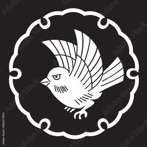 Obraz 日本の伝統的な家紋「雀」のイラストです