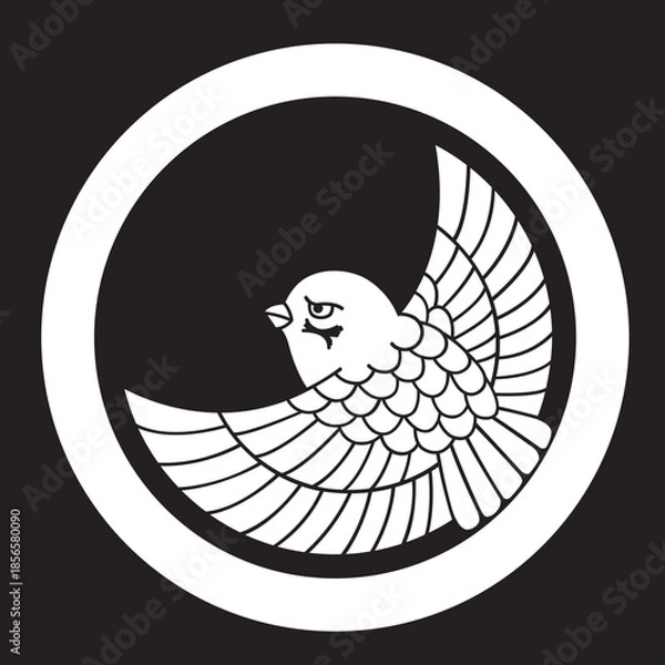 Obraz 日本の伝統的な家紋「雀」のイラストです