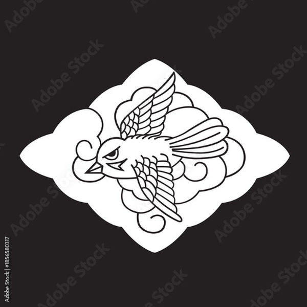 Obraz 日本の伝統的な家紋「雀」のイラストです