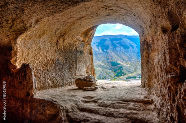 Fototapeta View thru window in Vardzia, Georgia