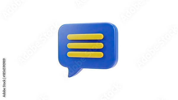 Obraz 3D blue speech bubble with yellow lines on transparent background