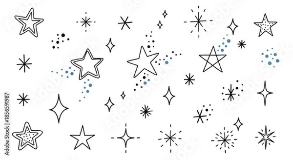 Obraz Delicate celestial pattern featuring hand drawn stars and diamonds against white backdrop