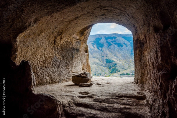 Fototapeta View thru window in Vardzia, Georgia