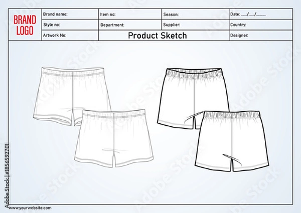 Obraz Shorts pant vector illustration template with tech pack details	
