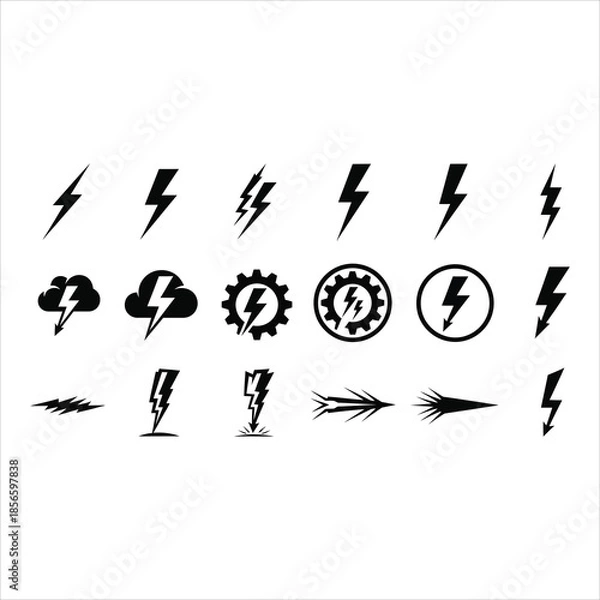Fototapeta Lightning bolt icon vector set silhouette vector