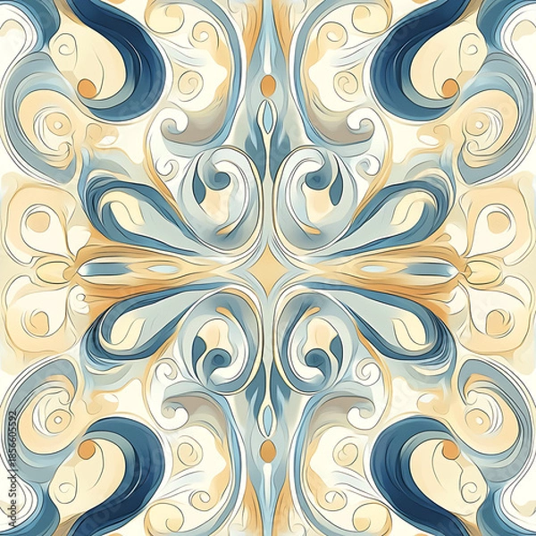 Obraz Tile or carpet pattern background with decorative, symmetrical elements. Ideal for wallpaper, textiles, or digital design projects.
