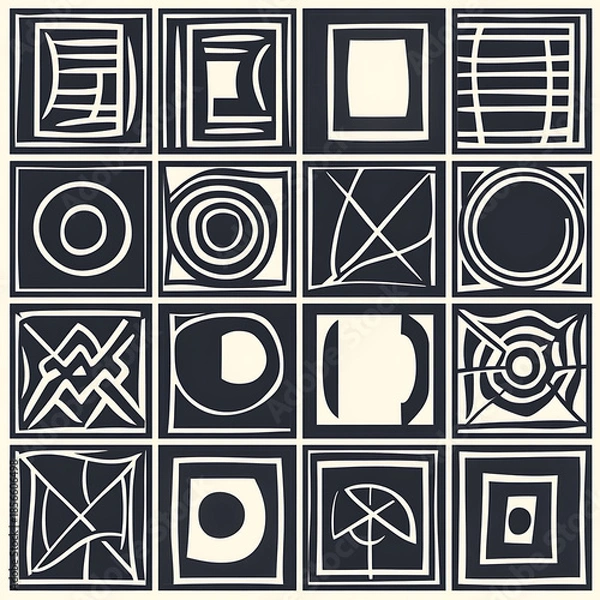 Obraz Tile or carpet pattern background with decorative, symmetrical elements. Ideal for wallpaper, textiles, or digital design projects.