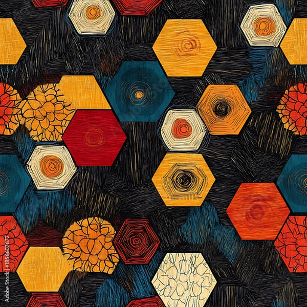 Obraz Tile or carpet pattern background with decorative, symmetrical elements. Ideal for wallpaper, textiles, or digital design projects.